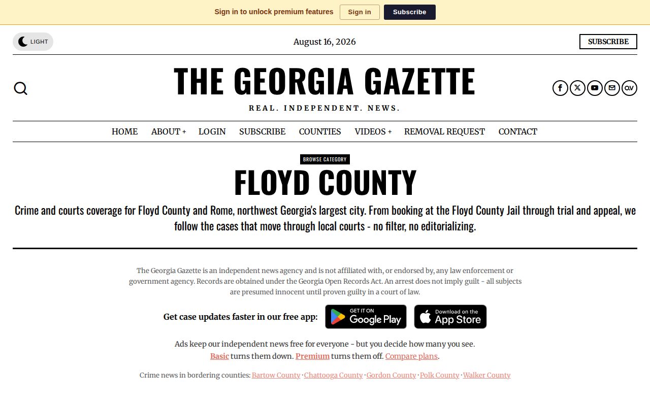 Georgia Gazette Floyd County unofficial news and booking section