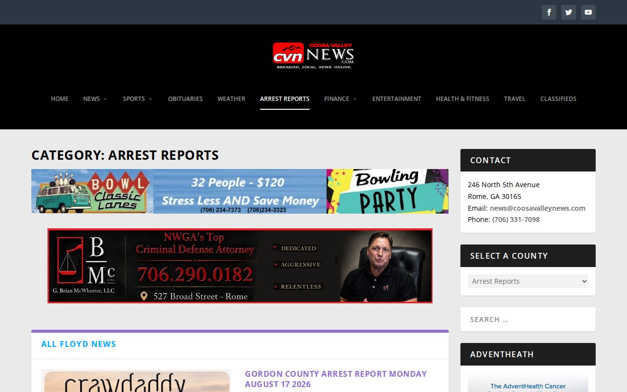 Coosa Valley News Floyd County arrest-report category