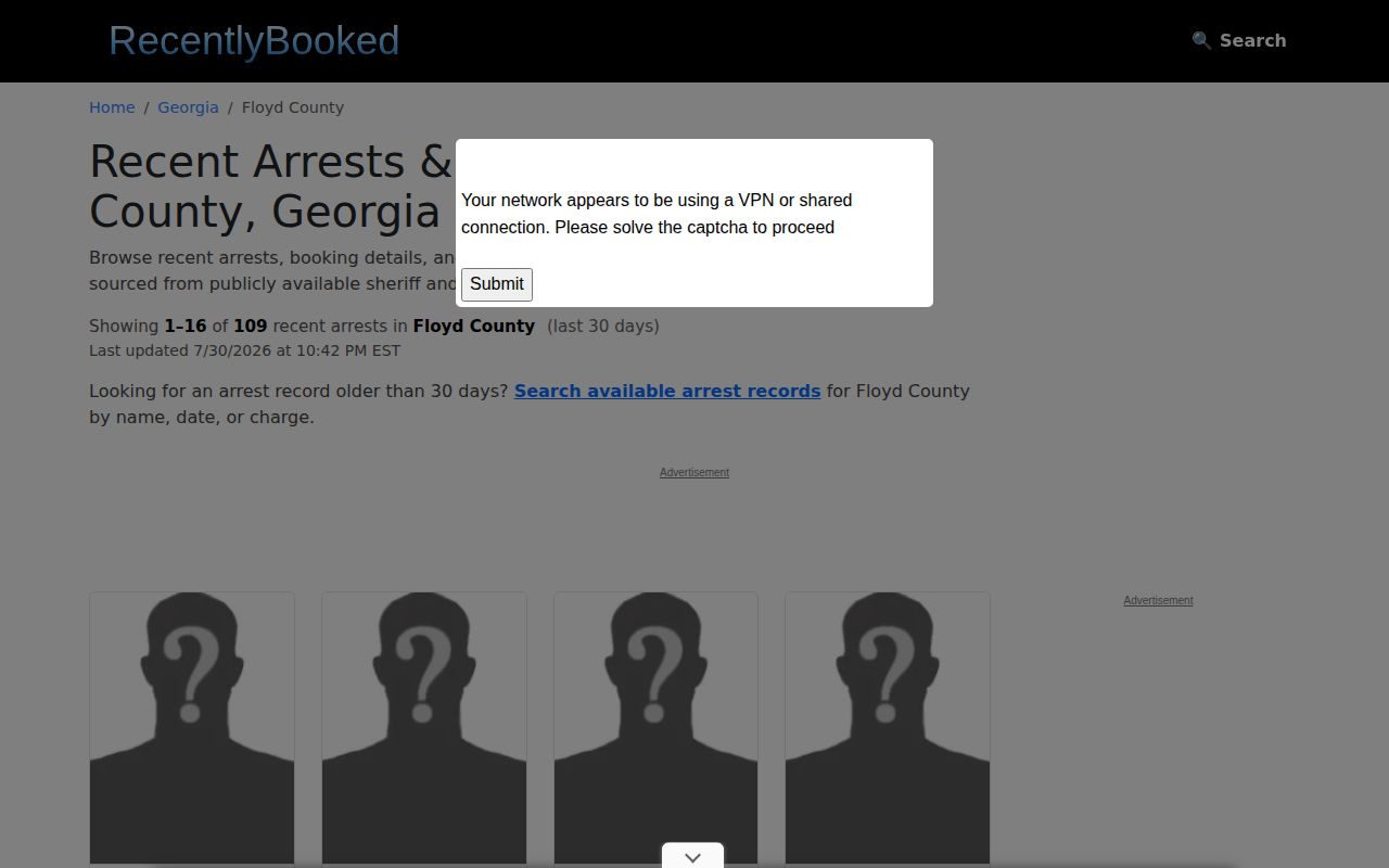 RecentlyBooked Floyd County unofficial archive page