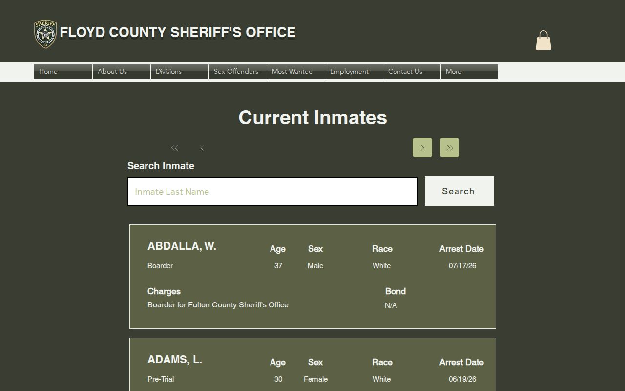 Floyd County current-inmate roster search interface