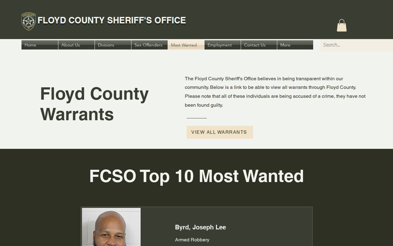 Floyd County Sheriff's official most wanted page